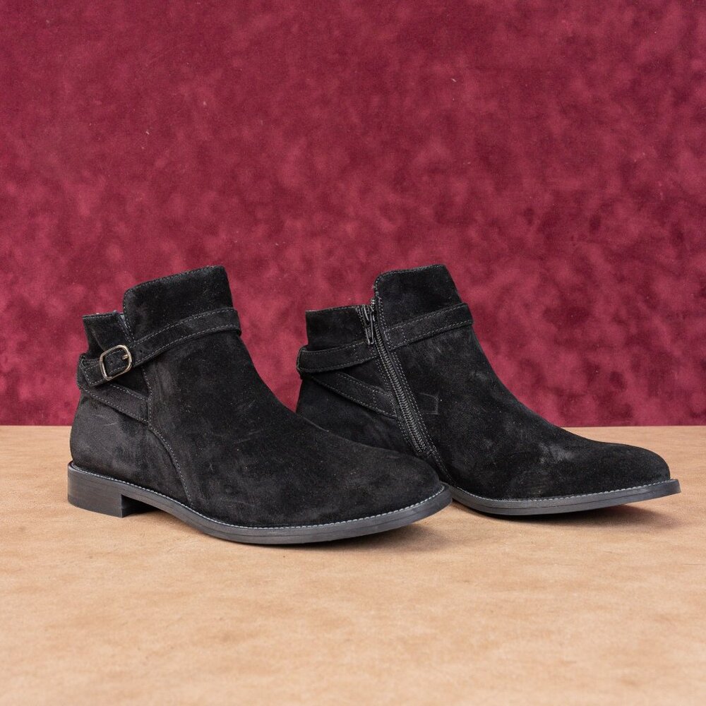 Paul Green Women Reeve Black Suede Buckle Dress Ankle Boots sz 7.5US 5AUS